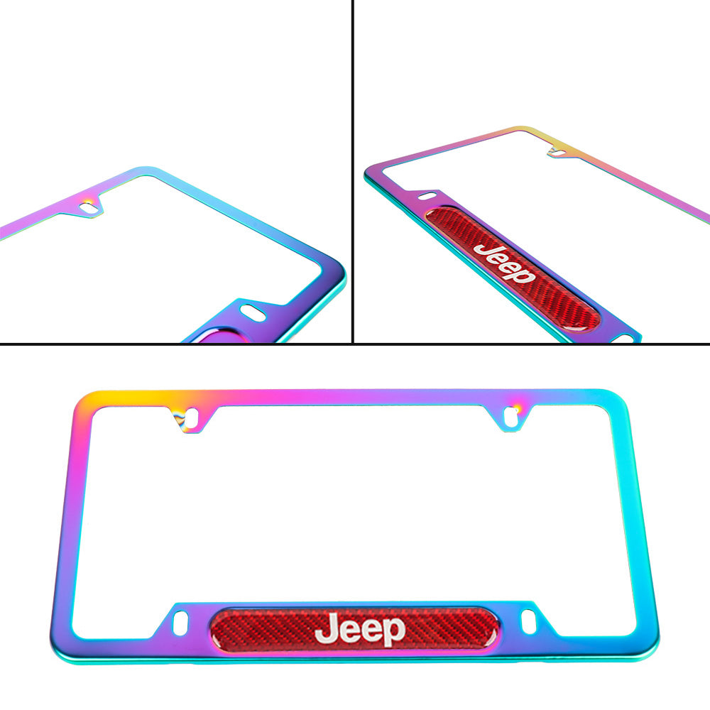 Brand New Universal 1PCS JEEP Neo Chrome Metal License Plate Frame