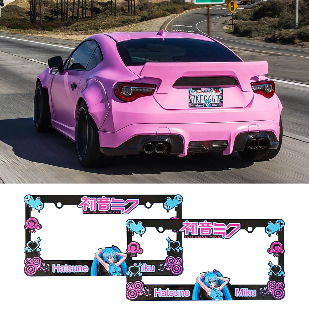 Brand New Universal 2PCS Anime Hatsune Miku ABS Plastic Black License Plate Frame