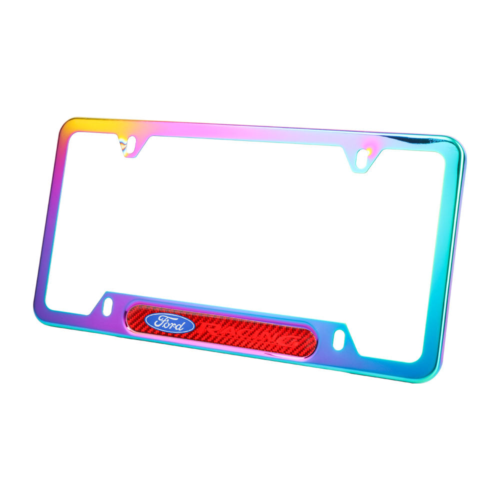 Brand New Universal 2PCS Ford Racing Neo Chrome Metal License Plate Frame