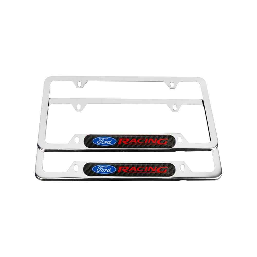 Brand New Universal 2PCS FORD RACING Chrome Metal License Plate Frame