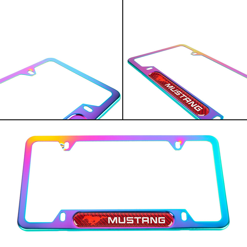 Brand New Universal 1PCS Mustang Neo Chrome Metal License Plate Frame