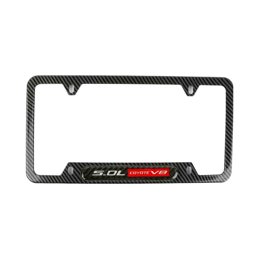 Brand New Universal 1PCS 5.0L COYOTE V8 Carbon Fiber Look Metal License Plate Frame