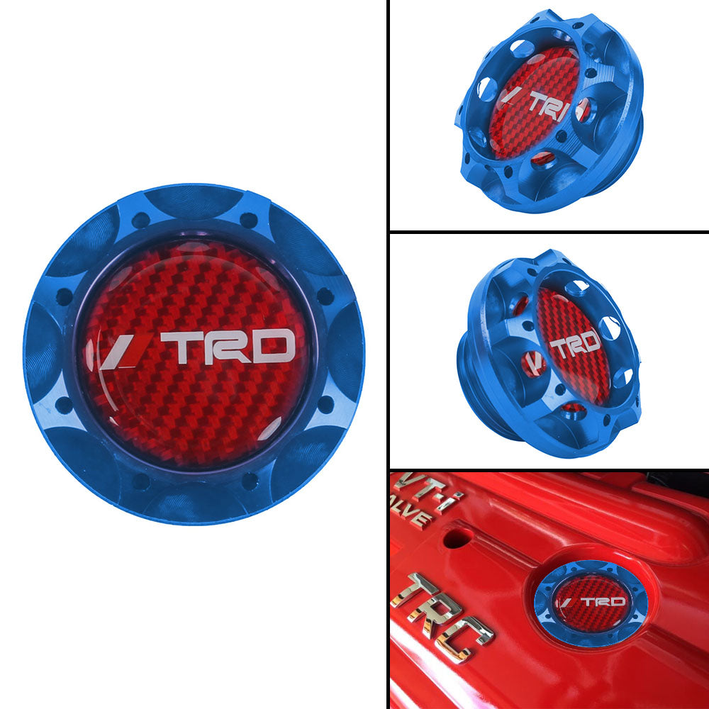 Brand New Toyota TRD Real Carbon Fiber Sticker ALUMNIUM Blue Billet Engine Oil FILLER Cap