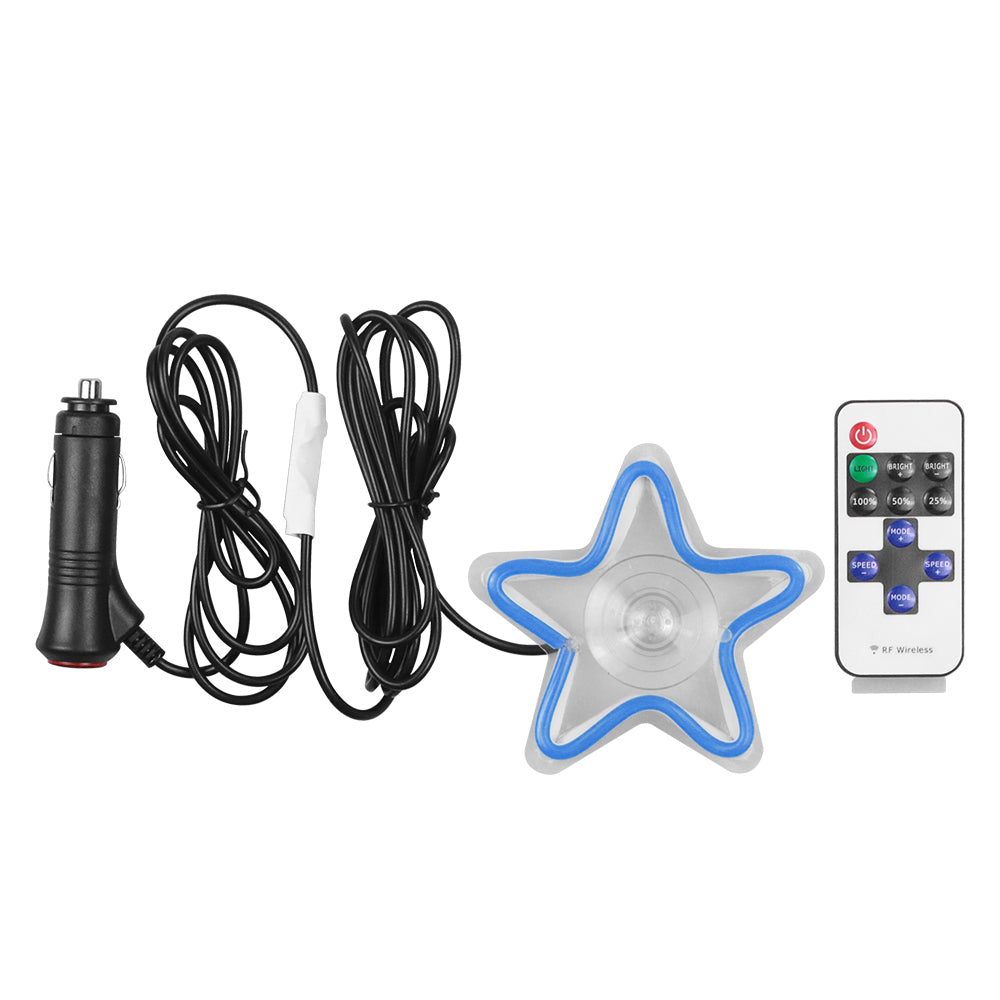 BRAND NEW UNIVERSAL STAR SHAPED BLUE LED Neon Flash Light Car Window Glow Electric Remote Control Lamp