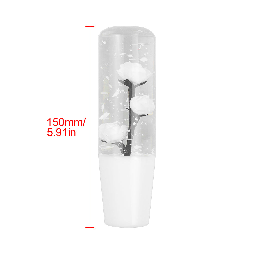 Brand New Universal 150mm Sakura White Glitter Rose Flowers Manual Car Gear Stick Shift Knob M8 M10 M12