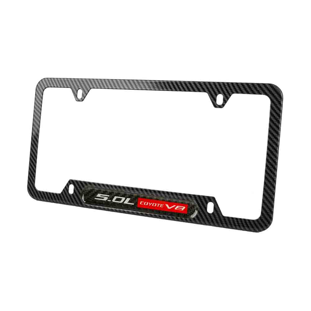 Brand New Universal 1PCS 5.0L COYOTE V8 Carbon Fiber Look Metal License Plate Frame