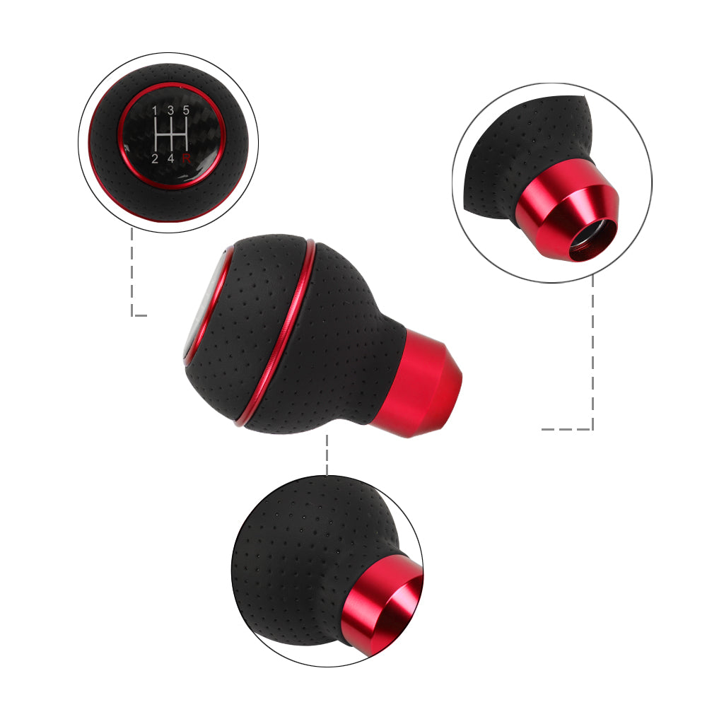 Brand New Universal Leather 5 Speed Red & Black Ball Manual Car Gear Shift Knob MT Manual Shifter M8 M10 M12