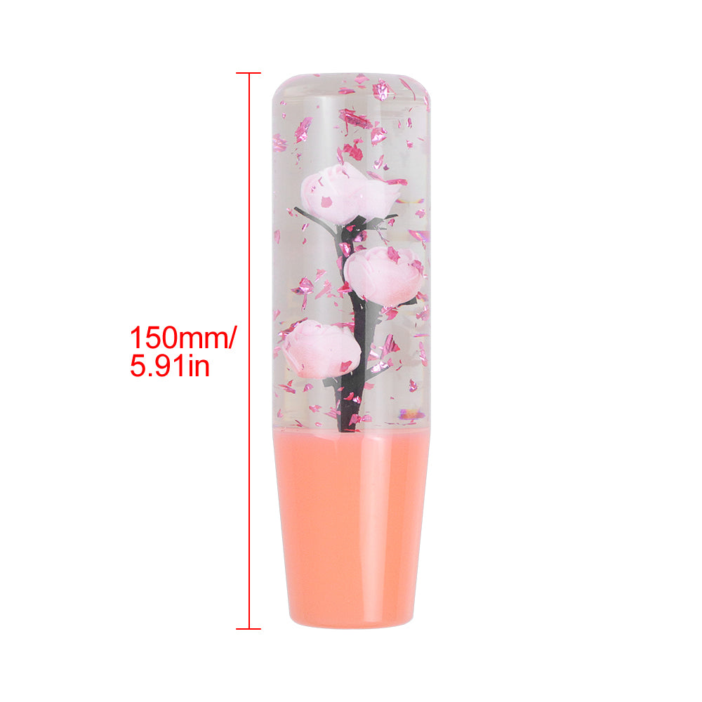 Brand New Universal 150mm Sakura Pink Glitter Rose Flowers Manual Car Gear Stick Shift Knob M8 M10 M12