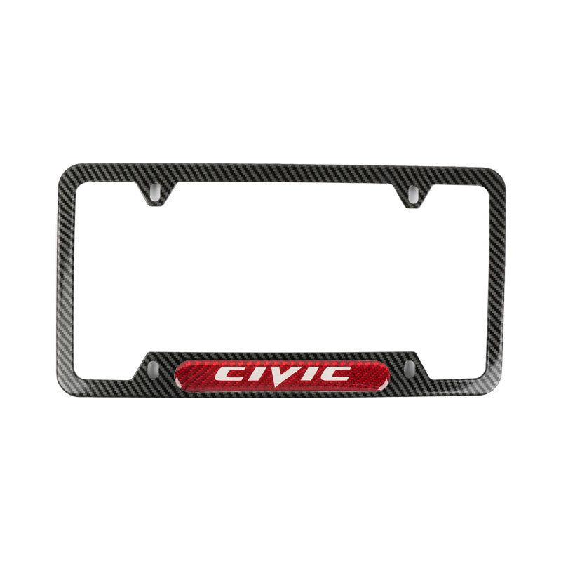 Brand New Universal 2PCS CIVIC Carbon Fiber Look Metal License Plate Frame