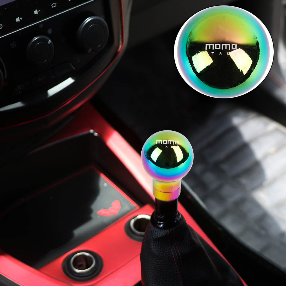 BRAND NEW UNIVERSAL MOMO Racing Universal Neo Chrome Aluminum Round Shift Knob Lever Knob M8 M10 M12