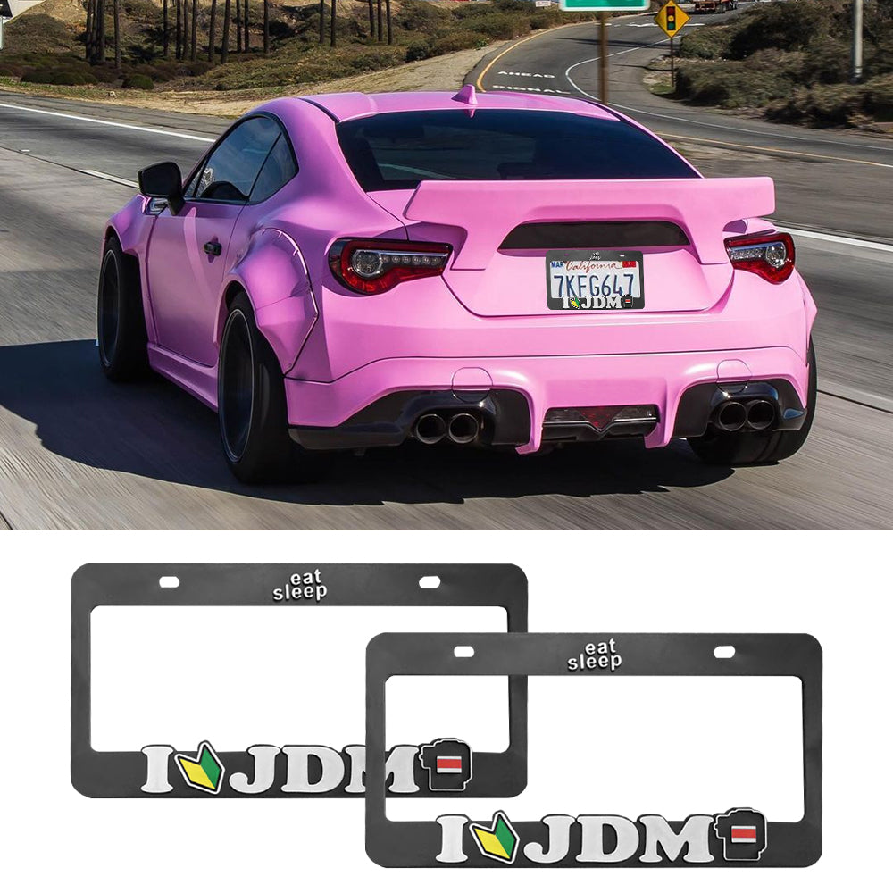 Brand New Universal 2PCS I LOVE JDM DOMO ABS Plastic Black License Plate Frame