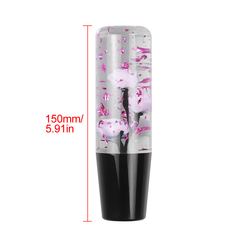 Brand New Universal 150mm Sakura Light Pink Glitter Rose Flowers Manual Car Gear Stick Shift Knob M8 M10 M12