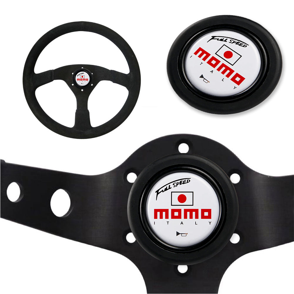 Brand New Universal Momo Car Horn Button Black Steering Wheel Center Cap W/Packaging