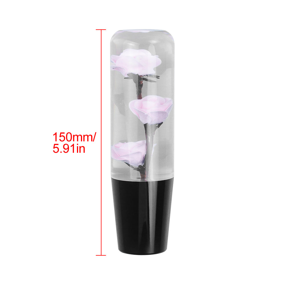 Brand New 1PCS Universal 15CM JDM Clear Pink Rose Flowers Manual Car Black Base Racing Stick Shift Knob M8 M10 M12