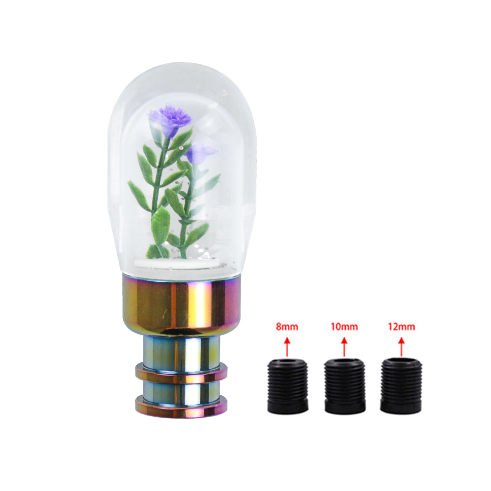 Brand New Acrylic Clear Crystal Purple Flower Long Shift Knob Manual Gear Transmission Shifter M8 M10 M12