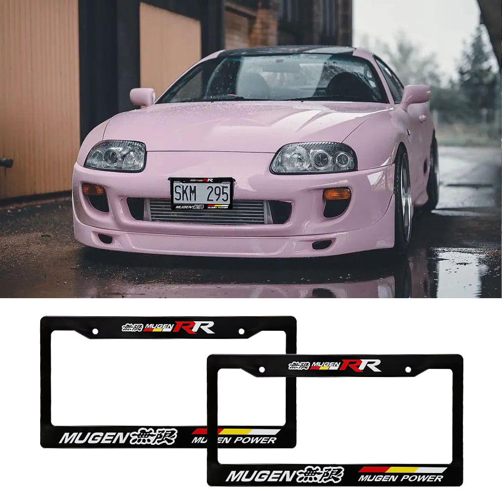 Brand New Universal 2PCS MUGEN RR ABS Plastic Black License Plate Frame Cover