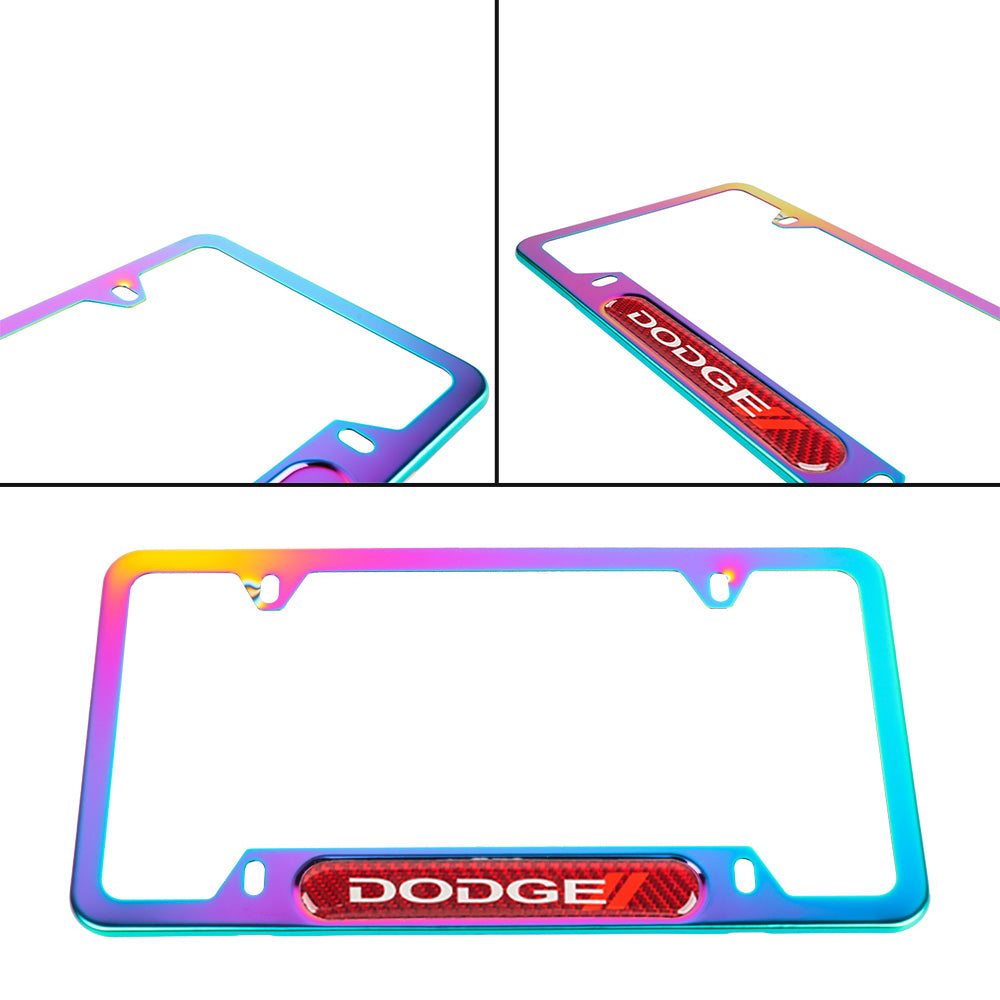 Brand New Universal 1PCS Dodge Neo Chrome Metal License Plate Frame