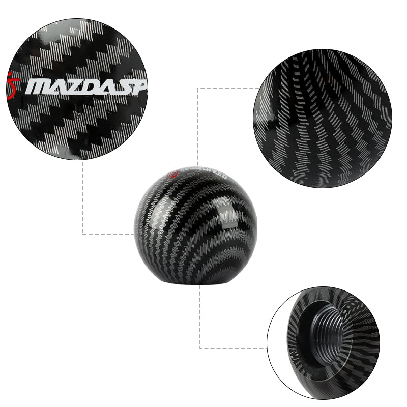 BRAND NEW UNIVERSAL MAZDASPEED JDM Aluminum Carbon Fiber Style Round Ball Manual Gear Stick Shift Knob Universal M8 M10 M12