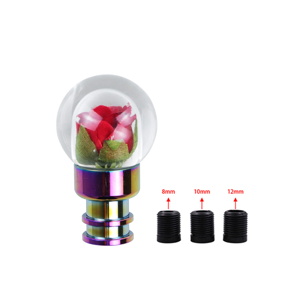 Brand New Universal Acrylic Clear Crystal Red Rose Flower Ball Gear Shift Knob Manual M8 M10 M12