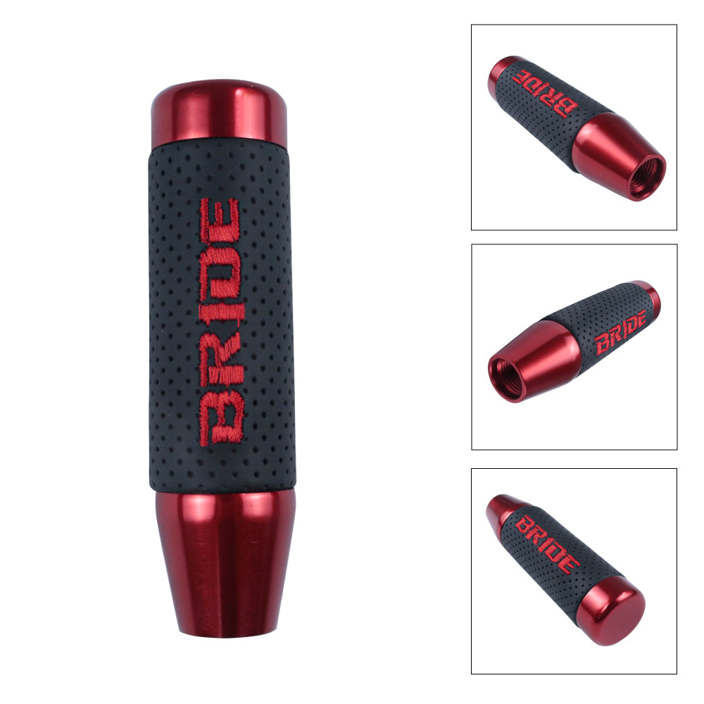 Brand New 13CM Red Universal Bride Aluminum +Leather Gear Shift Knob Shifter Lever Head M8 M10 M12