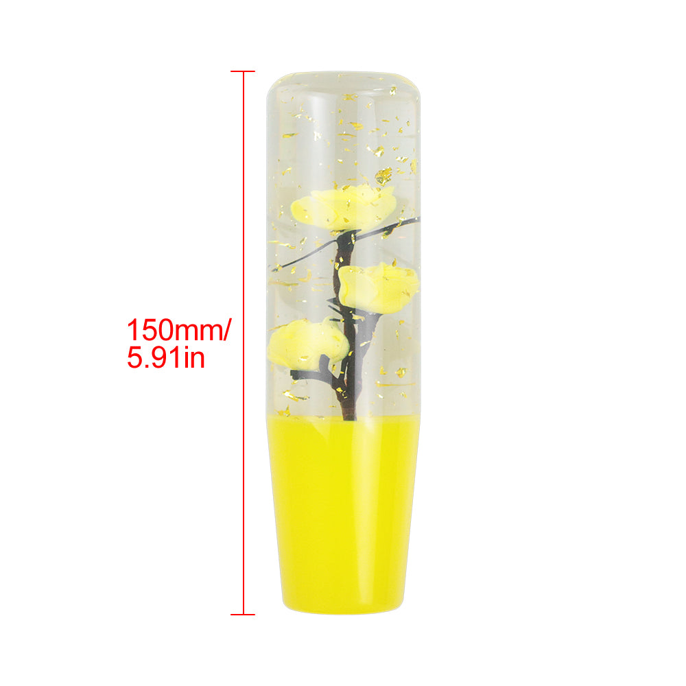 Brand New Universal 150mm Sakura Yellow Glitter Rose Flowers Manual Car Gear Stick Shift Knob M8 M10 M12