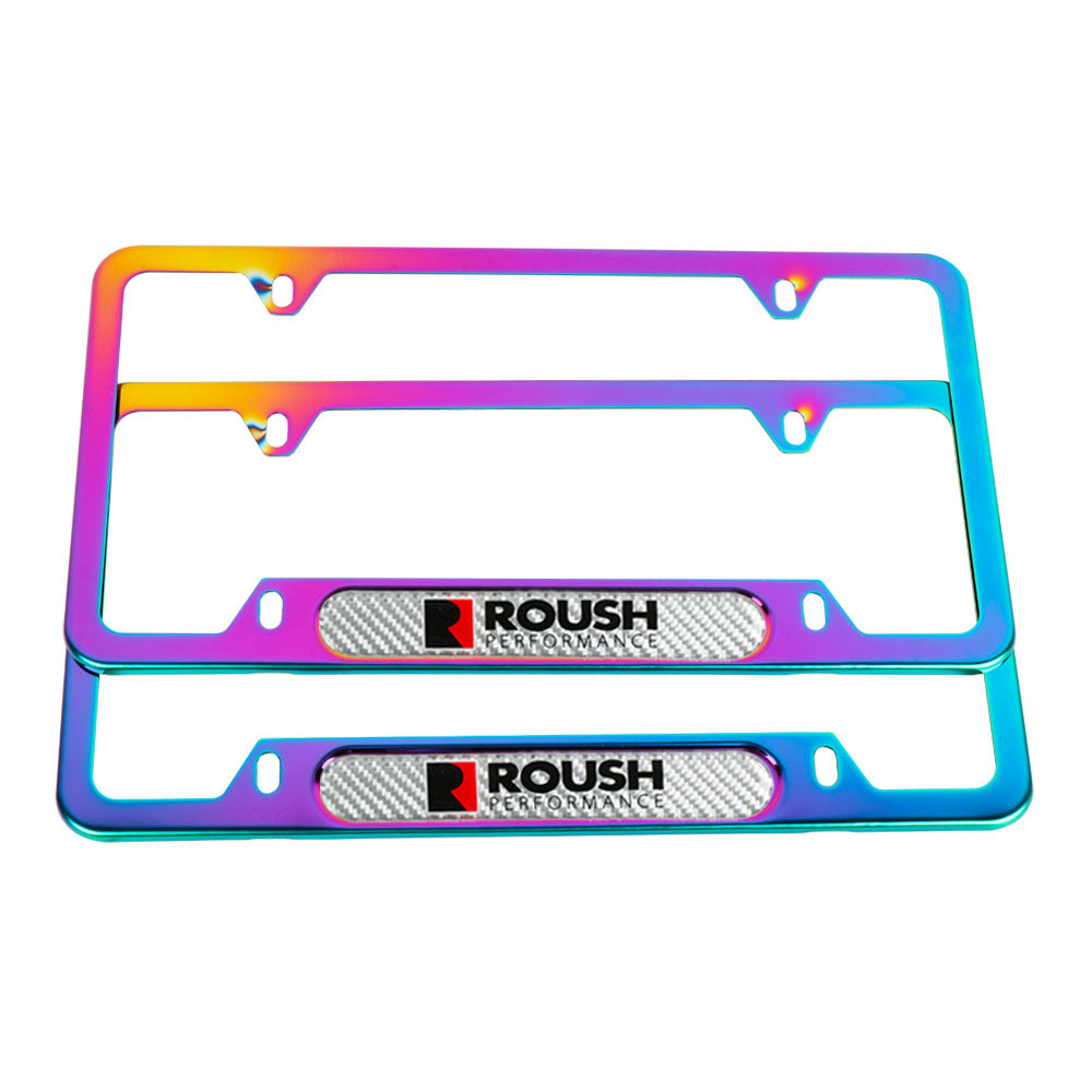 Brand New Universal 2PCS Roush Performance Neo Chrome Metal License Plate Frame