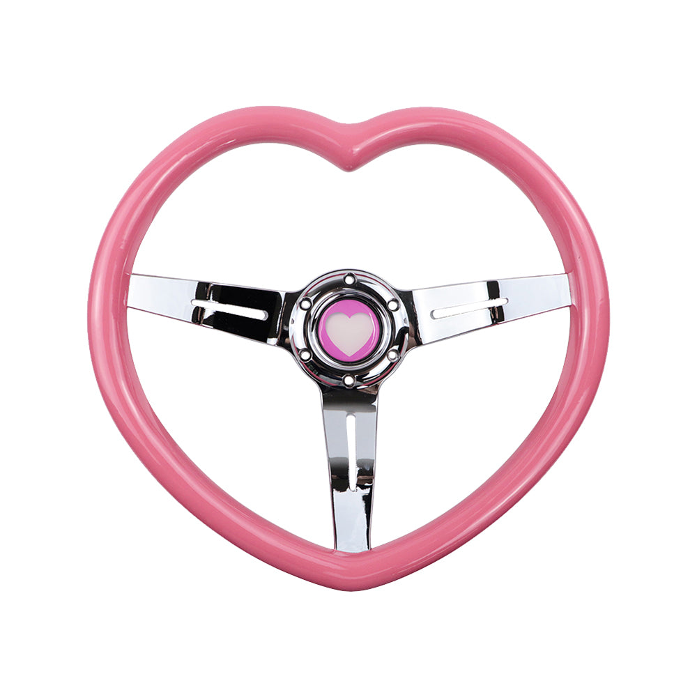 Brand New Universal Pink Heart Shape Car Horn Button Black Steering Wheel Center Cap