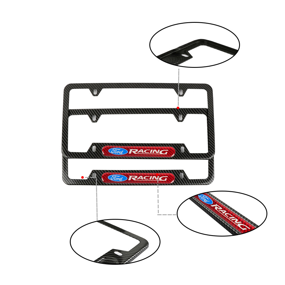 Brand New Universal 2PCS Ford Racing Carbon Fiber Look Metal License Plate Frame