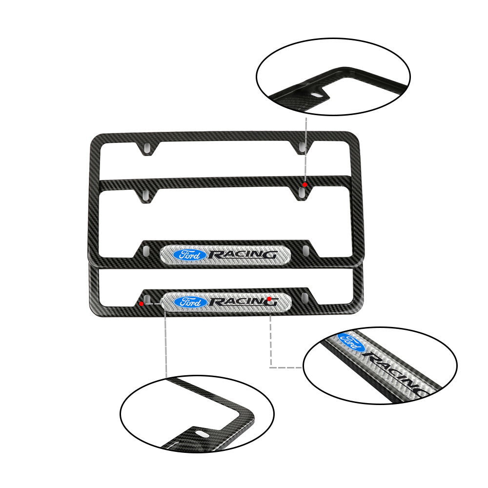 Brand New Universal 2PCS Ford Racing Carbon Fiber Look Metal License Plate Frame