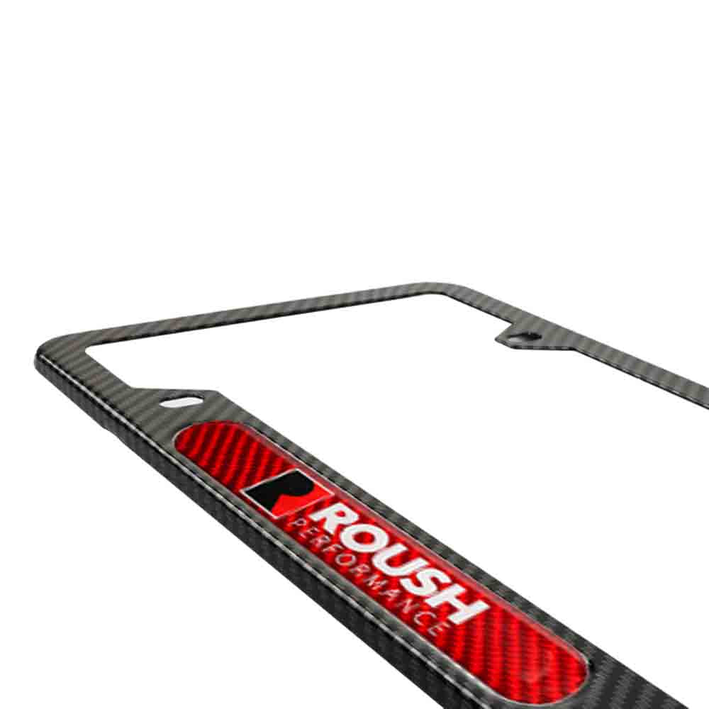 Brand New Universal 2PCS Roush Performance Carbon Fiber Look Metal License Plate Frame