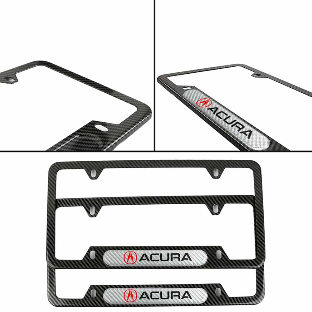 Brand New Universal 2PCS Acura Carbon Fiber Look Metal License Plate Frame