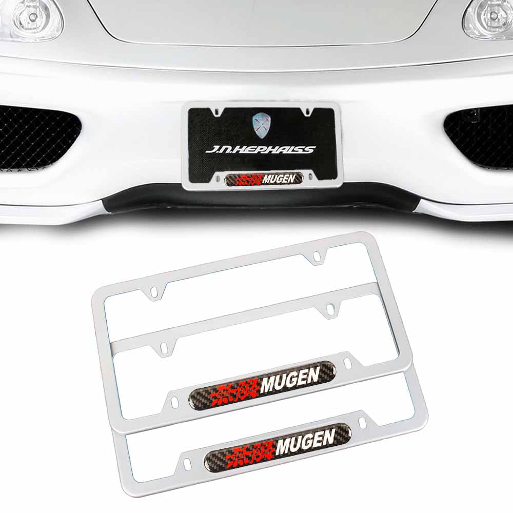 Brand New Universal 2PCS MUGEN Silver Metal License Plate Frame