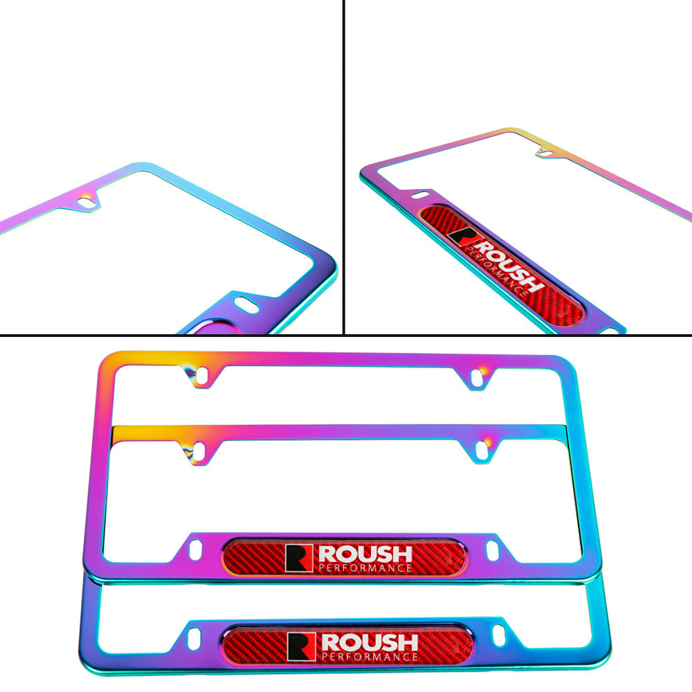 Brand New Universal 2PCS ROUSH Performance Neo Chrome Metal License Plate Frame