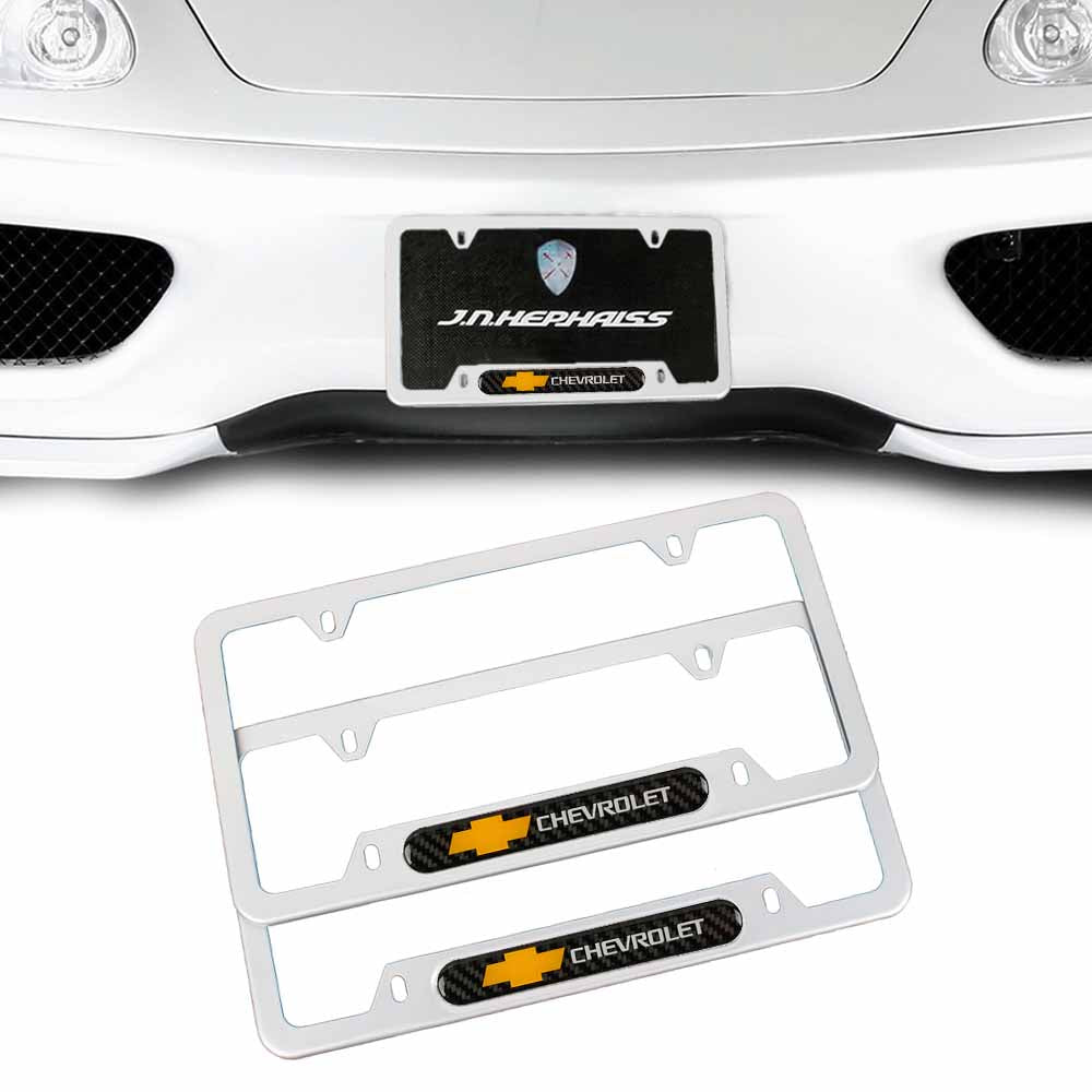 Brand New Universal 2PCS CHEVROLET Silver Metal License Plate Frame