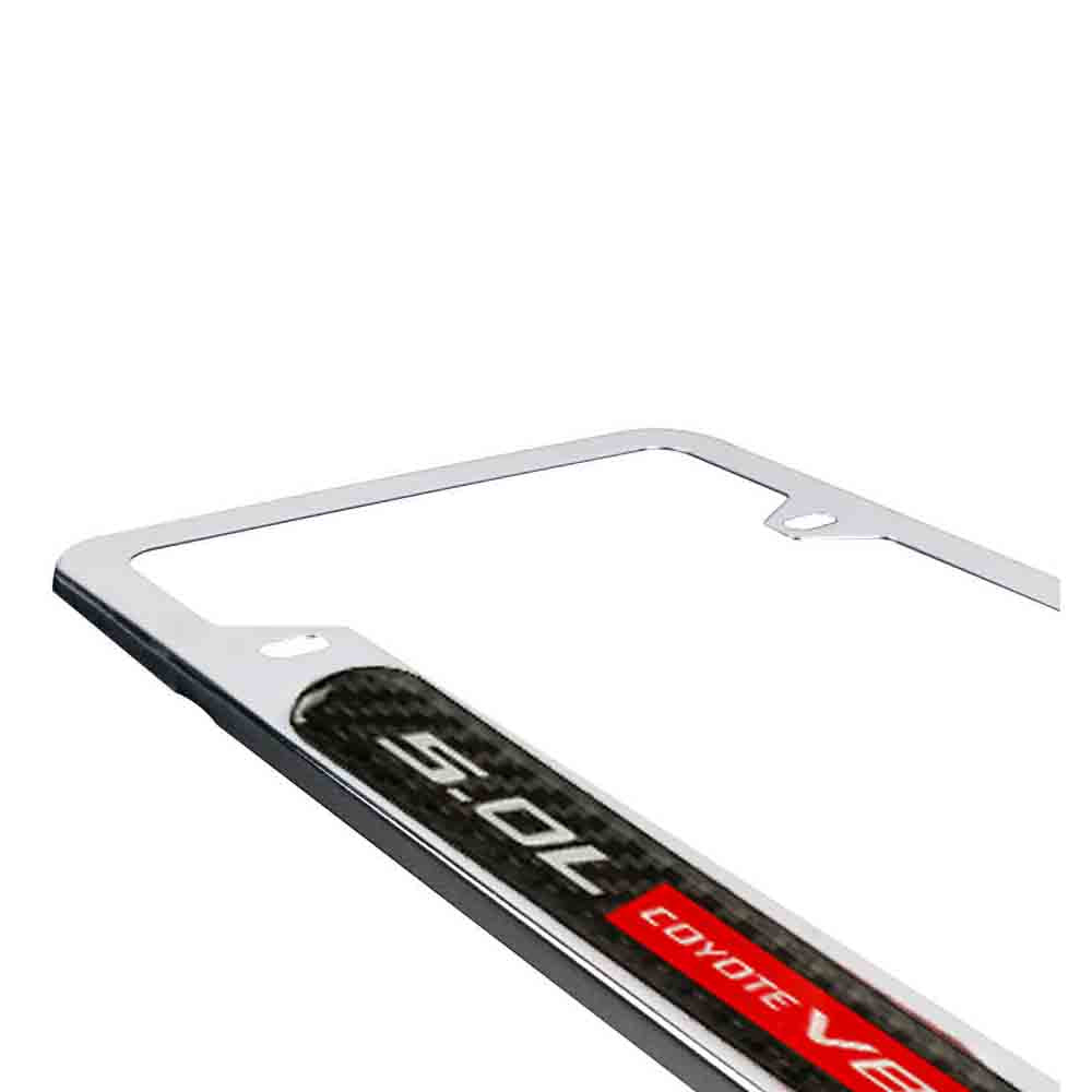 Brand New Universal 2PCS 5.0L COYOTE V8 Chrome Metal License Plate Frame