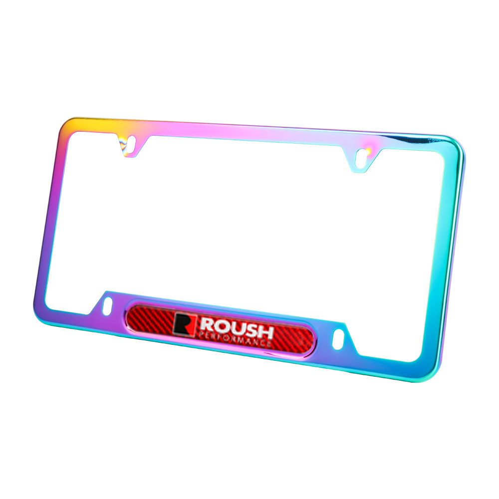 Brand New Universal 2PCS ROUSH Performance Neo Chrome Metal License Plate Frame