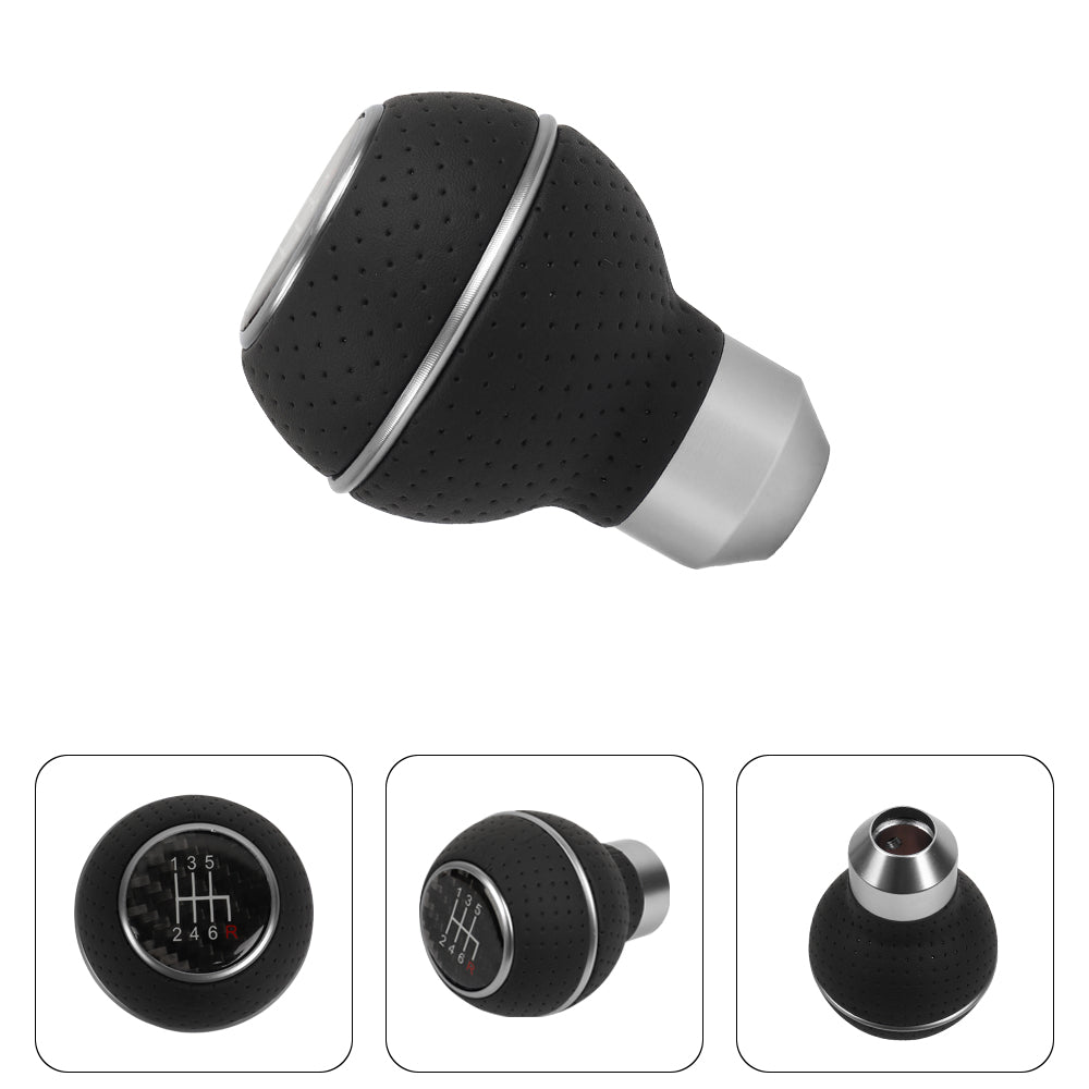 Brand New Universal Leather 6 SPEED Silver & Black Ball Manual Car Gear Shift Knob MT Manual Shifter M8 M10 M12