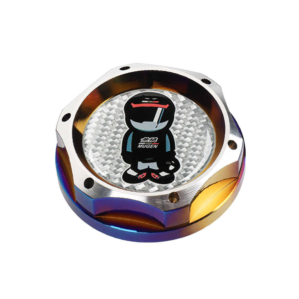 Brand New Jdm Mugen Racer Burnt Blue Engine Oil Cap With Real Carbon Fiber Mugen Racer Sticker Emblem For Honda / Acura