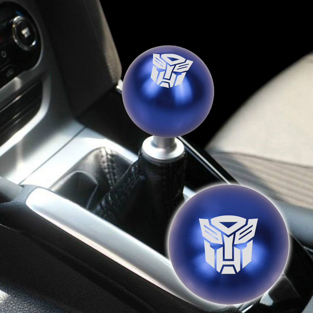 BRAND NEW UNIVERSAL JDM AUTOBOT TRANSFORMERS Aluminum Blue Round Ball Manual Gear Stick Shift Knob M8 M10 M12