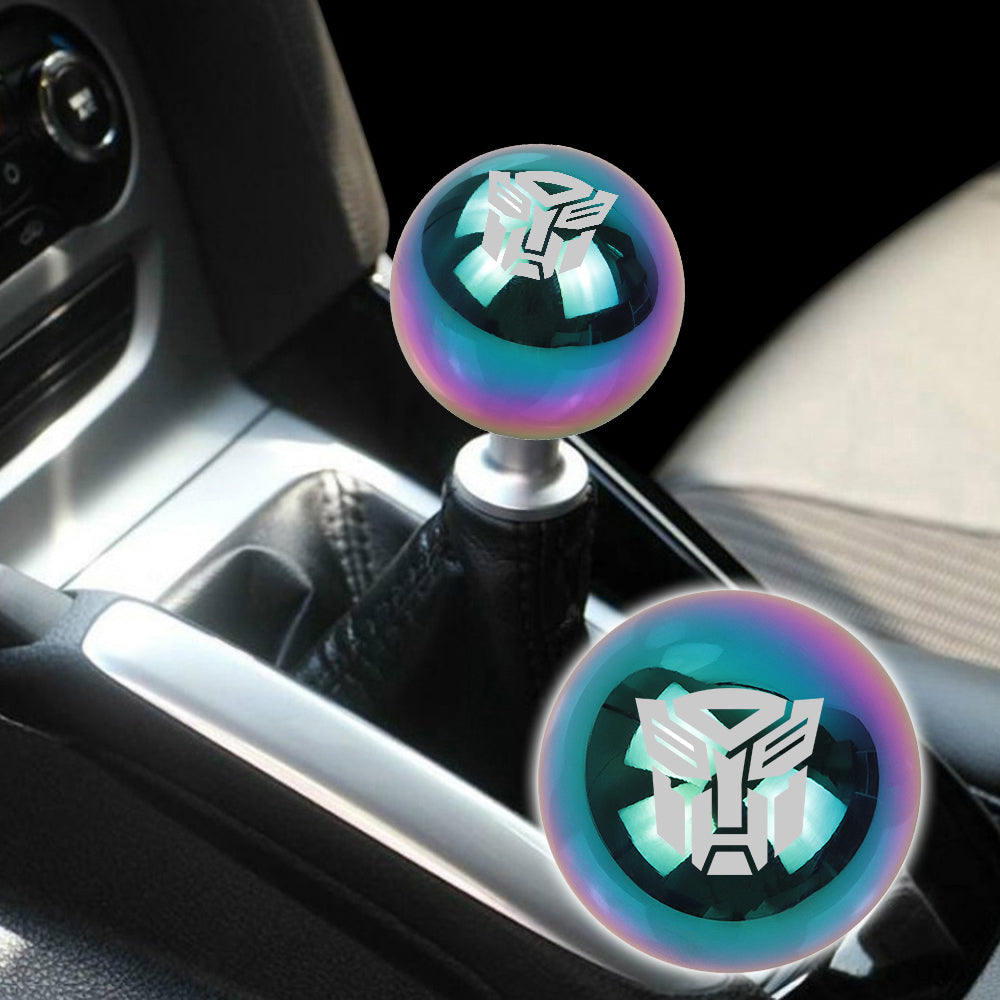 BRAND NEW UNIVERSAL JDM AUTOBOT TRANSFORMERS Aluminum Neo Chrome Round Ball Manual Gear Stick Shift Knob M8 M10 M12