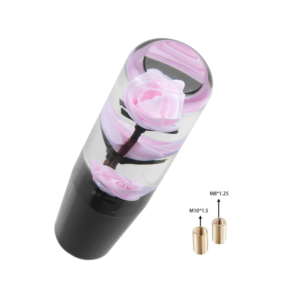 Brand New 1PCS Universal 15CM JDM Clear Pink Rose Flowers Manual Car Black Base Racing Stick Shift Knob M8 M10 M12