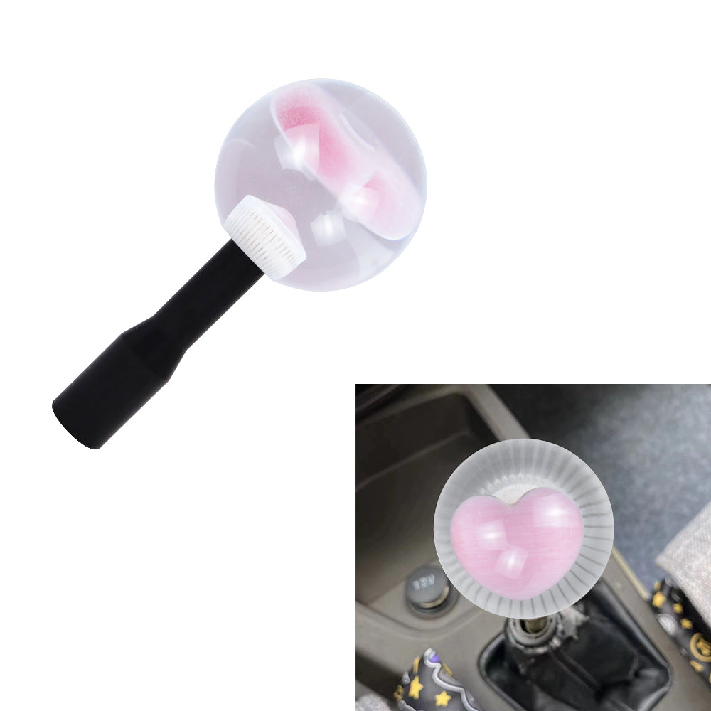 Brand New Universal Round Ball Heart Pink Crystal Clear Manual Gear Shift Knob Shifter M8 M10 M12 & Black Shifter Extender Extension