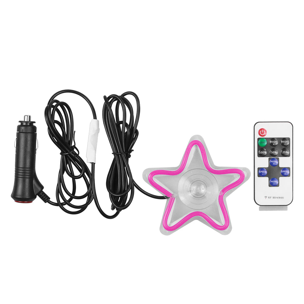 BRAND NEW UNIVERSAL STAR SHAPED PURPLE LED Neon Flash Light Car Window Glow Electric Remote Control Lamp