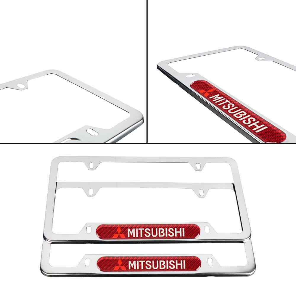 Brand New Universal 2PCS MITSUBISHI Chrome Metal License Plate Frame