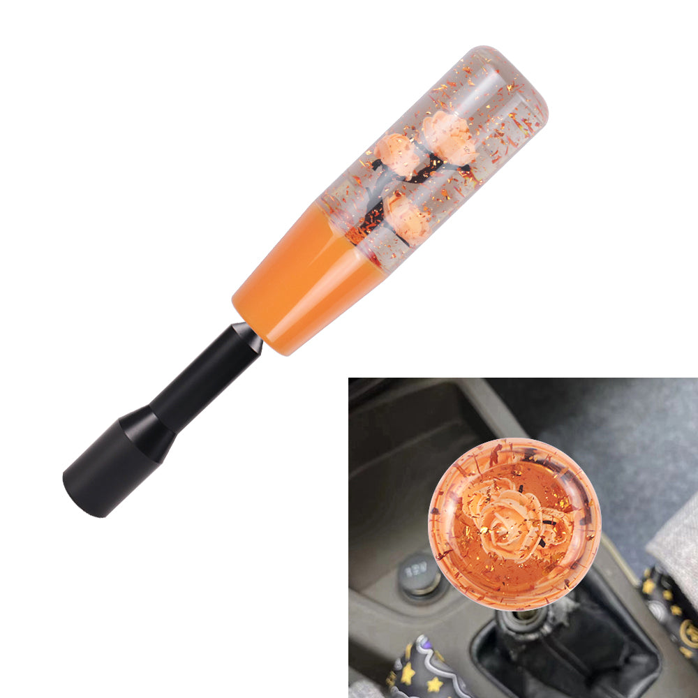 Brand New JDM Glitter Orange Rose Flowers Manuel Gear Stick Shift Knob M8 M10 M12 & Black Shifter Extender Extension