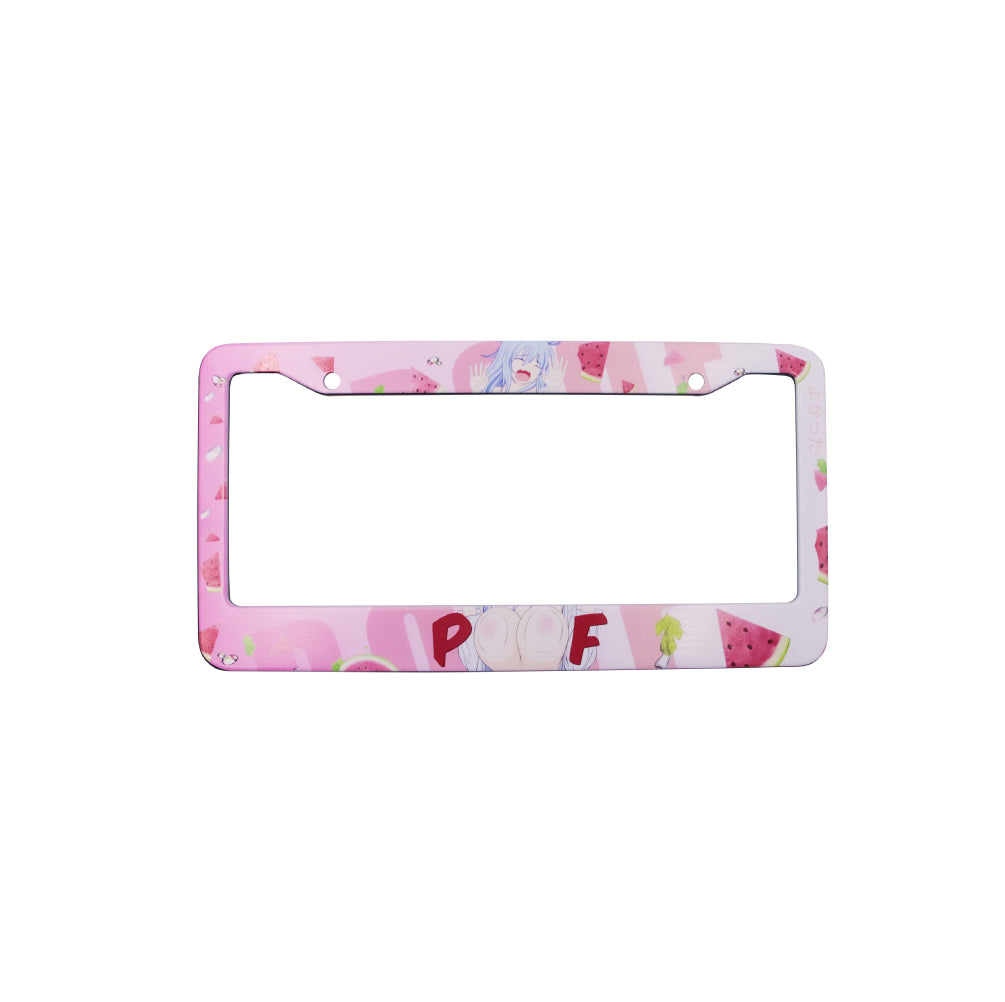 Brand New Universal 1PCS Anime Girl Poof Metal Pink License Plate Frame