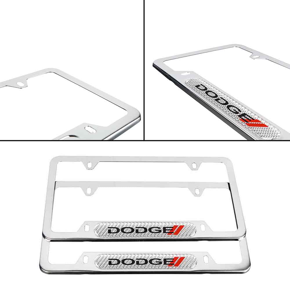 Brand New Universal 2PCS Dodge Chrome Metal License Plate Frame