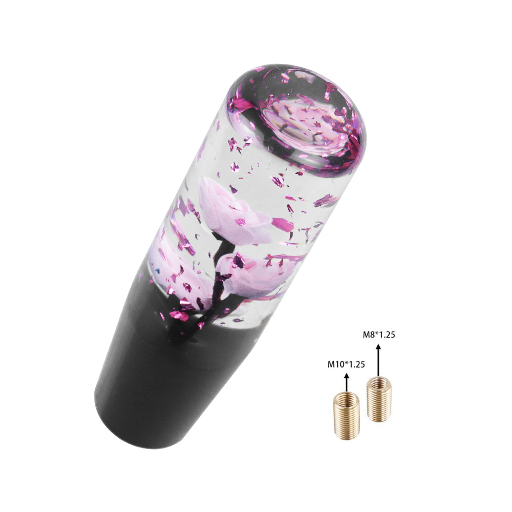 Brand New Universal 150mm Sakura Light Pink Glitter Rose Flowers Manual Car Gear Stick Shift Knob M8 M10 M12