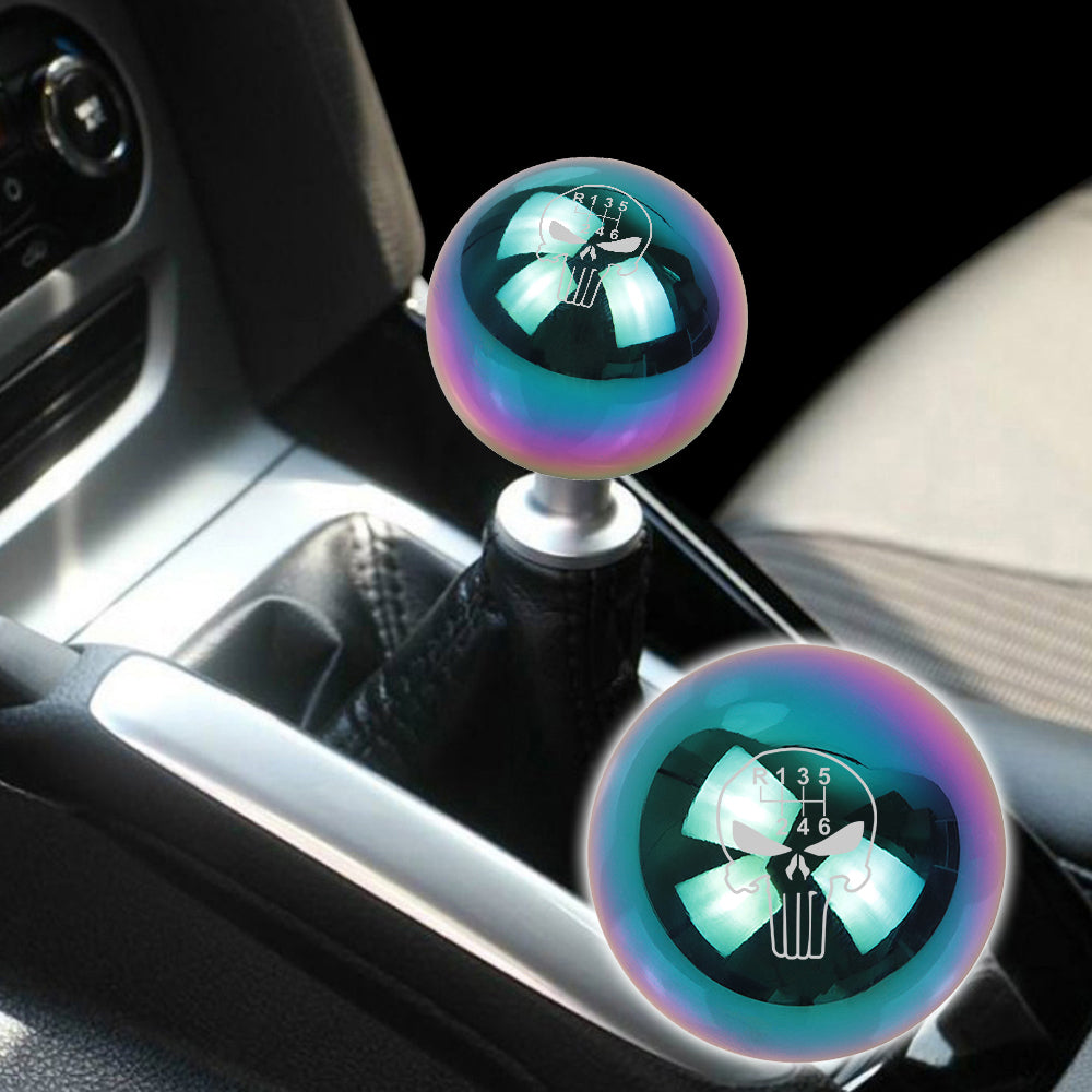 BRAND NEW UNIVERSAL JDM THE PUNISHER 6 SPEED Aluminum Neo Chrome Round Ball Manual Gear Stick Shift Knob M8 M10 M12