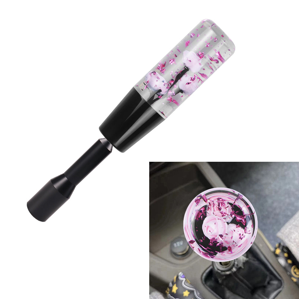 Brand New JDM Glitter Light Pink Rose Flowers Manuel Gear Stick Shift Knob M8 M10 M12 & Black Shifter Extender Extension